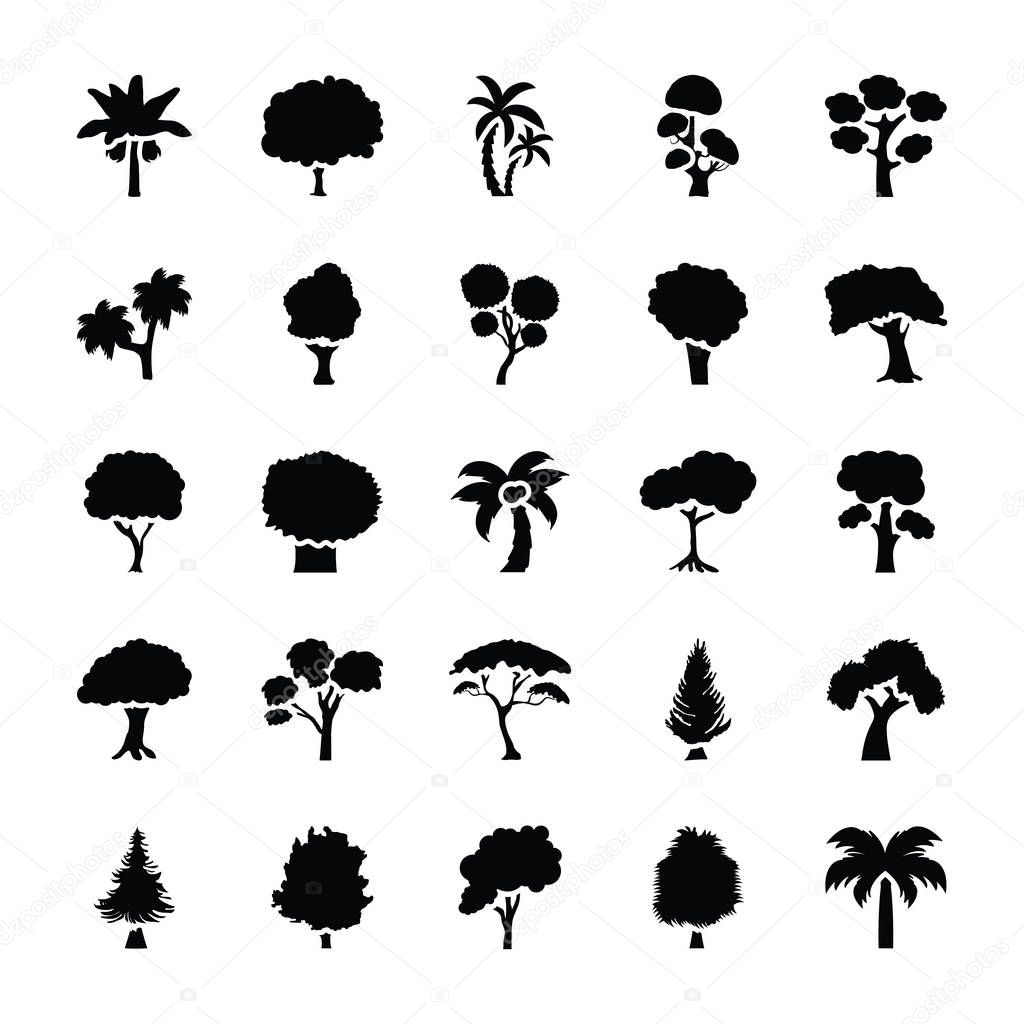 Trees Glyph Vector Icons Set