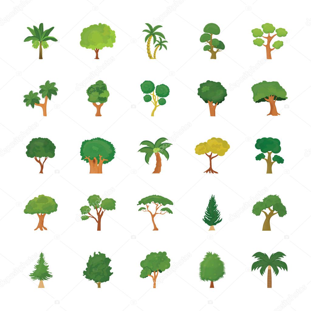 Trees Flat Vector Icons Set