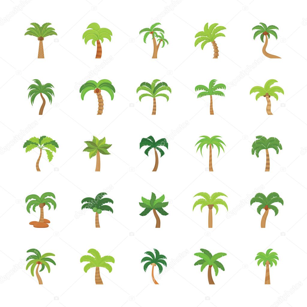 Flat Vector Icons Set of Trees