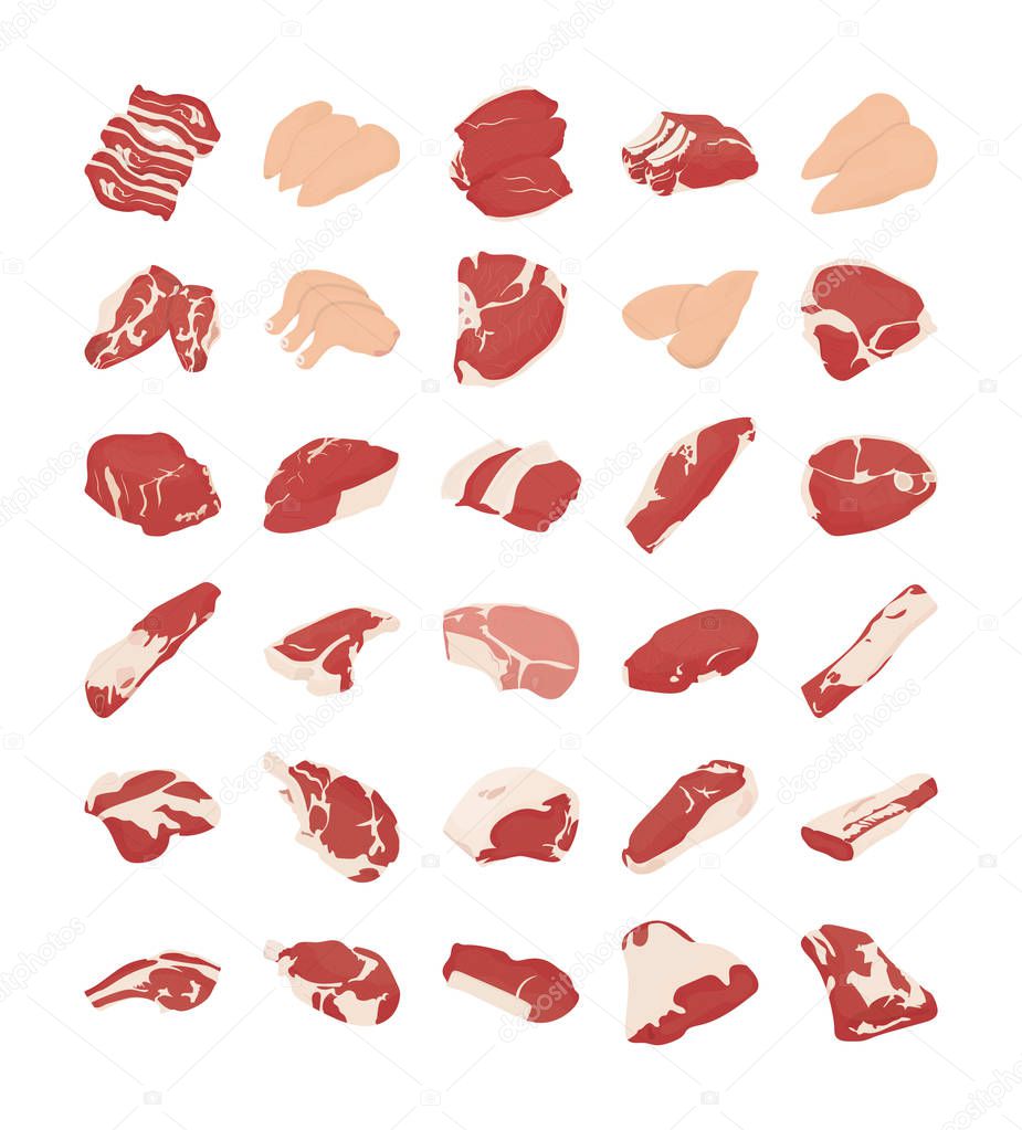A Pack of Meat Flat Vector Icons 