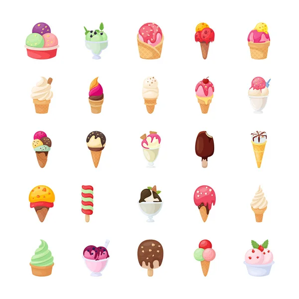 Dondurma Düz Vector Icons Set — Stok Vektör