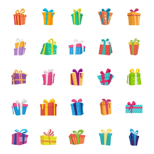 Set Caja Regalo Iconos Vectores Planos — Vector de stock