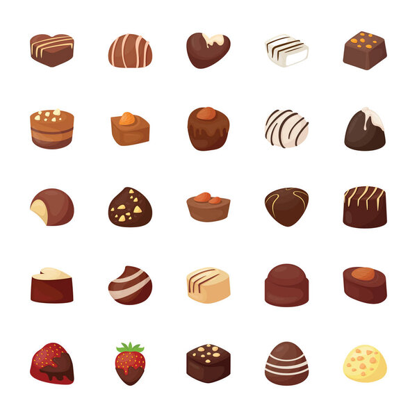 Assorted Chocolates Vector Icons Set