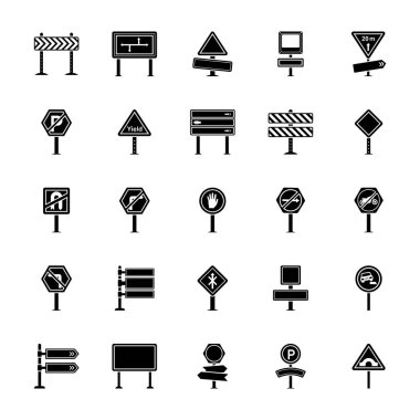 Yol işaretleri ve kavşak glif vektör simgeler koleksiyonu 