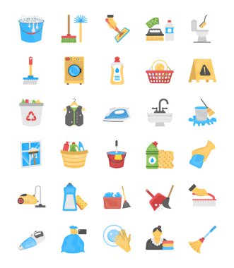 Temizleme ve hizmetçi düz simgeler