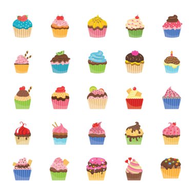Cupcakes düz Icons Set