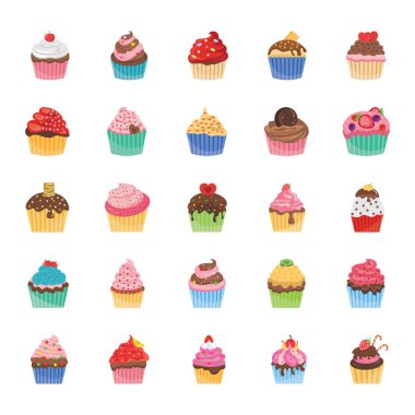 Cupcakes düz simgeler paketi 