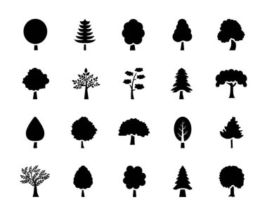 Ağaçlar glif vektör simgeler kümesi kümesi