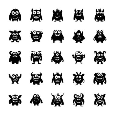 Komik canavarlar glif Vector Icons Set