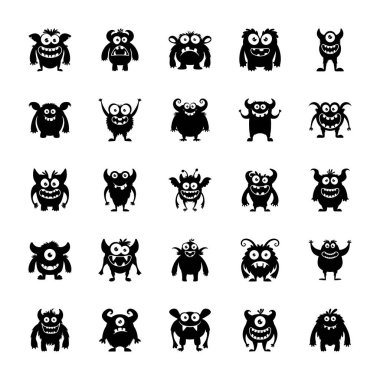 Canavar glif vektör simge karakterleri 