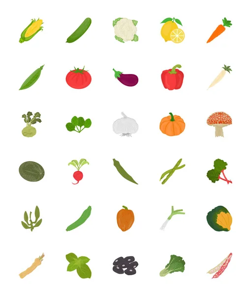 Gemüse Flache Symbole Gesetzt — Stockvektor