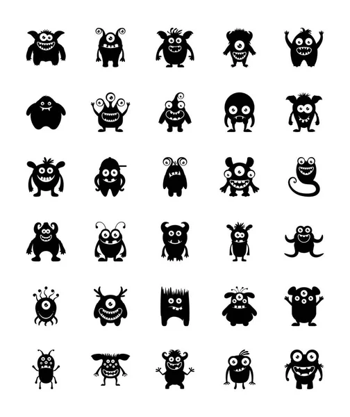 Funny Monsters Glyph Vector Iconos — Archivo Imágenes Vectoriales