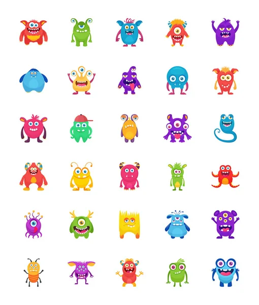 Funny Monsters Flat Vector Icons — Stock Vector