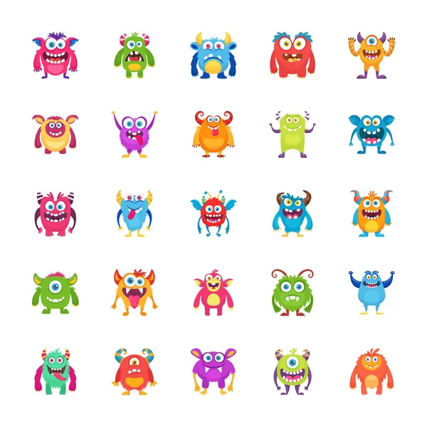 Monster Characters Flat Vector Icons — Stock Vector