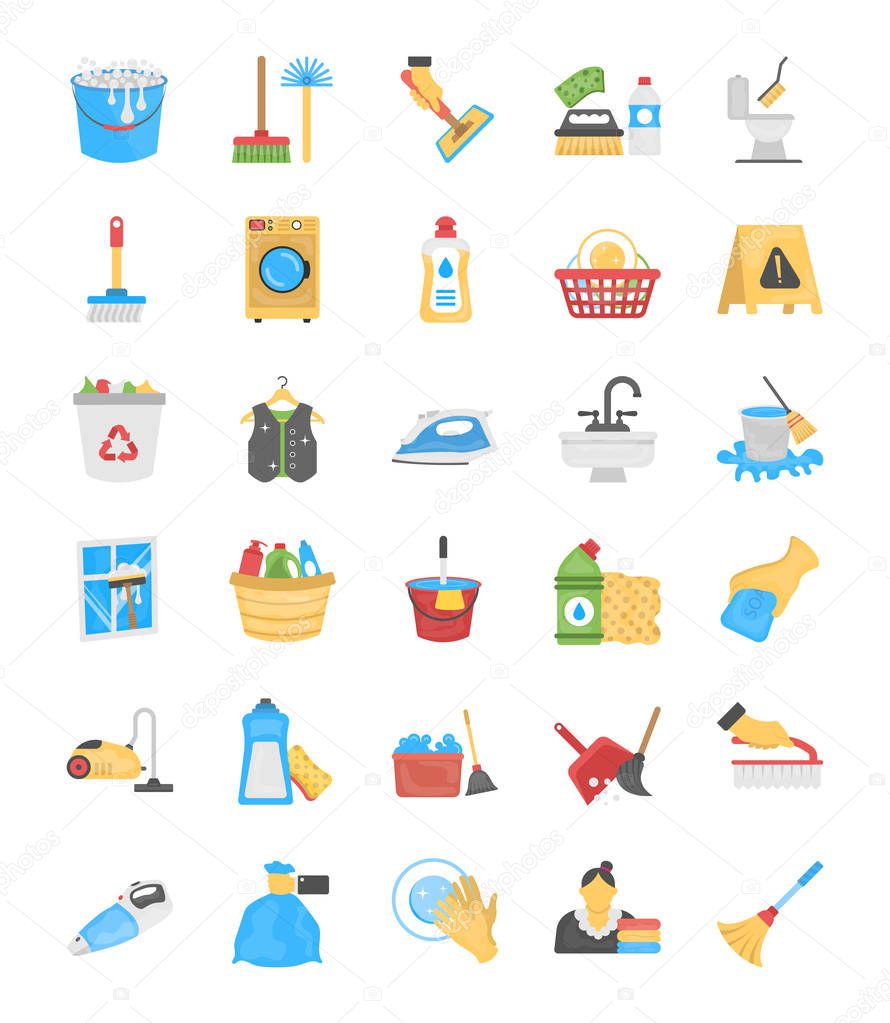 Cleaning and Maid Flat Icons