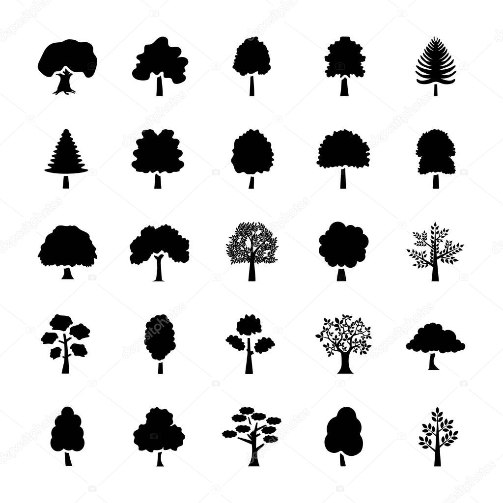 Trees Glyph Vector Icons Set