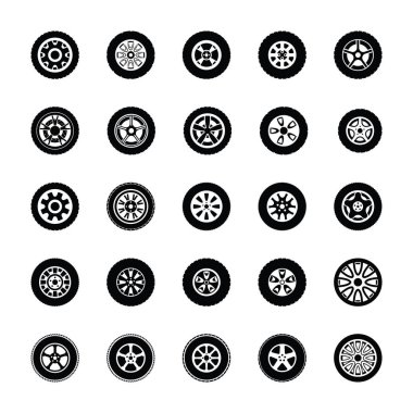 Lastikler glif Vector Icons Set 