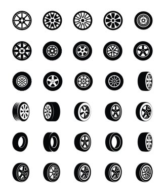 Lastikler glif Vector Icons Set 