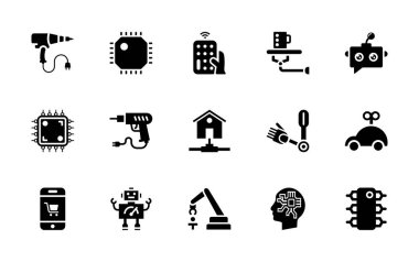 Yapay zeka glif vektör simge paketi 