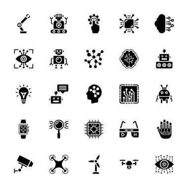 Yapay zeka glif Vector Icons Set
