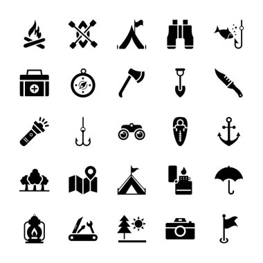 Plaj ve kamp simgeler 
