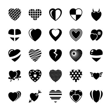 Kalp glif Vector Icons Set 