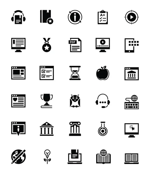 Elearning Glyph Icons Collection — Stock Vector