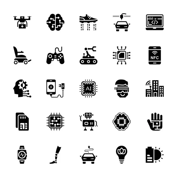 Set Artificial Intelligence Glyph Vector Icons — Stock Vector