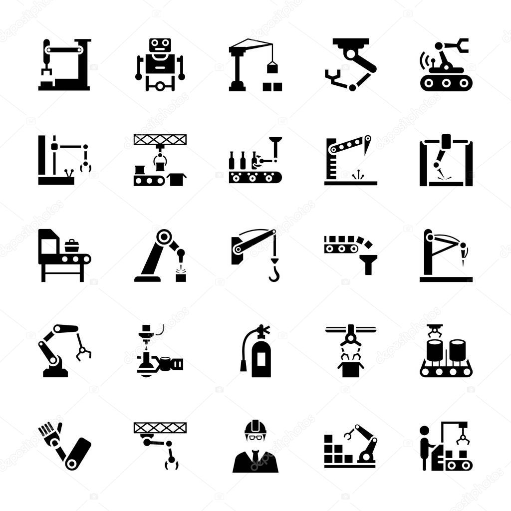 Manufacture Robotics Glyph Vector Icons 