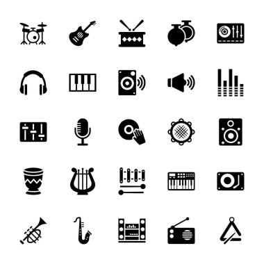 Müzik glif Icons Set 