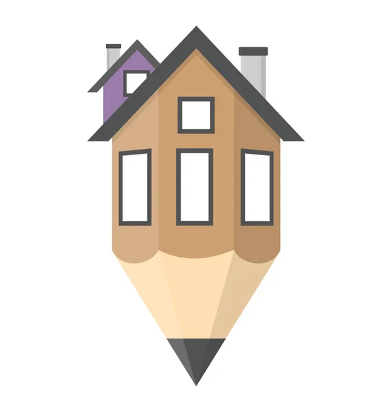 House Design Pencil Shaped Icon — Stock Vector