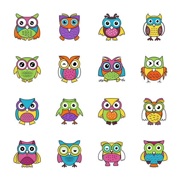 Dětská Owl Ploché Ikony — Stockový vektor