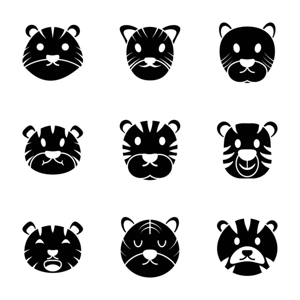 Tiger Cartoon Glyph Icons — Stock Vector