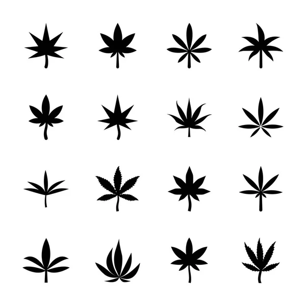 Iconos Llenos Hojas Marihuana — Vector de stock