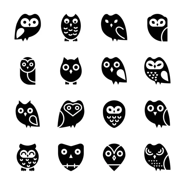 Icônes Solides Bande Dessinée Hibou — Image vectorielle