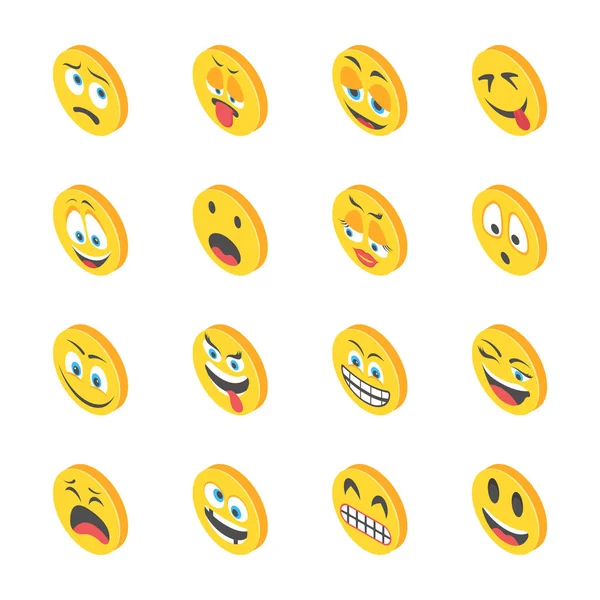 Conjunto Ícones Isométricos Emoticons —  Vetores de Stock