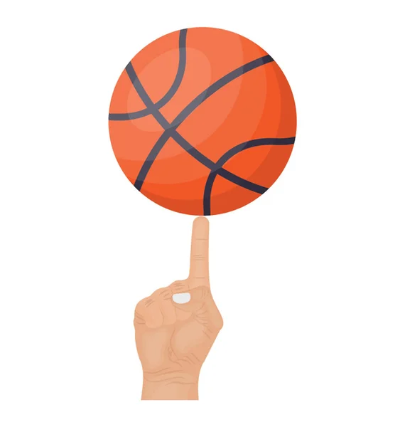 Icono Vista Baloncesto Girando Mano Sobre Fondo Blanco — Vector de stock