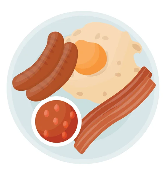 Saucisses Oeufs Dans Une Assiette Faisant Régime Protéique — Image vectorielle