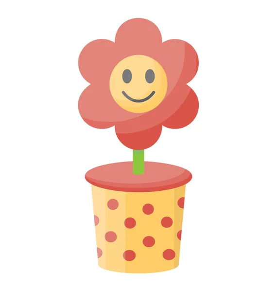 Icon Toy Pot Depicting Plush Sunflower — Stock Vector
