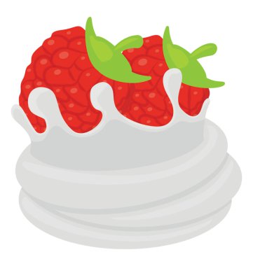 Çilekli tart üzerine çırpılmış krem sos ile 