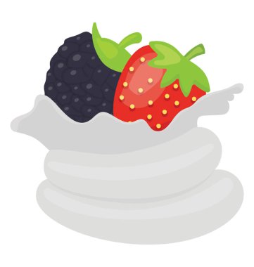 Çilek ve böğürtlen çırpılmış krem pavlova berry yapımında 