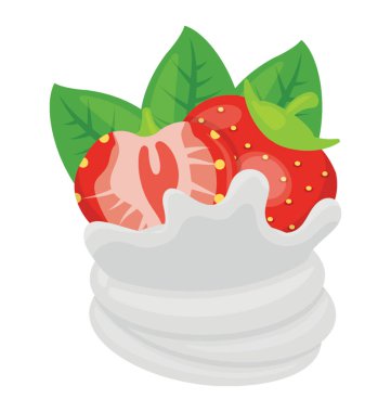 Çilekli tart üzerine çırpılmış krem sos ile 