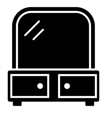 Açık çekmece ve ayna vanity tablo simgesini portresi 