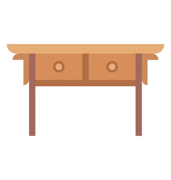 Meja Dengan Laci Untuk Belajar Ikon Datar Untuk Meja Tulis - Stok Vektor