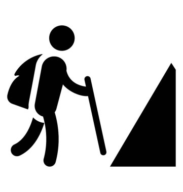 Hill, tırmanma sopa tutan insan avatar uzun yürüyüşe çıkan kimse