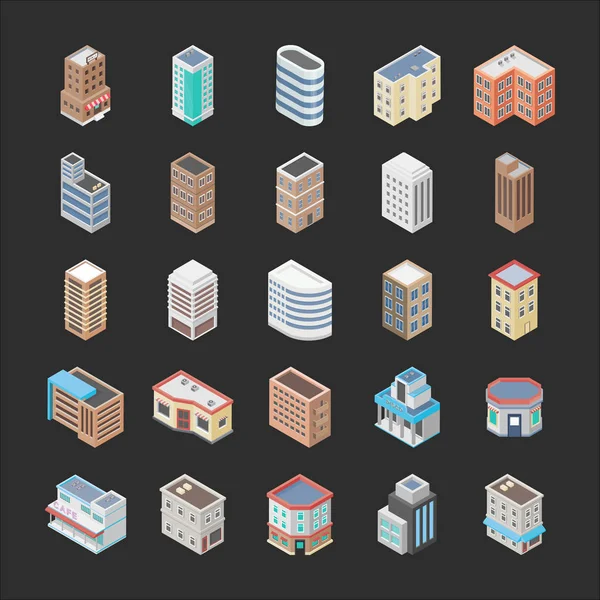 Bâtiments Différents Icônes Pack — Image vectorielle