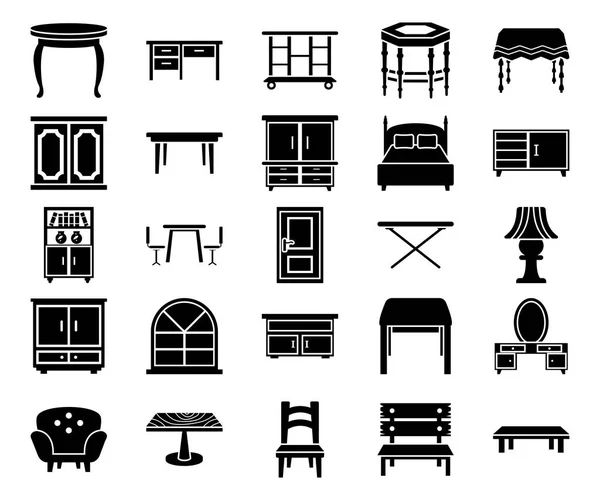 Wooden Furniture Glyph Vector Icons — Stock Vector