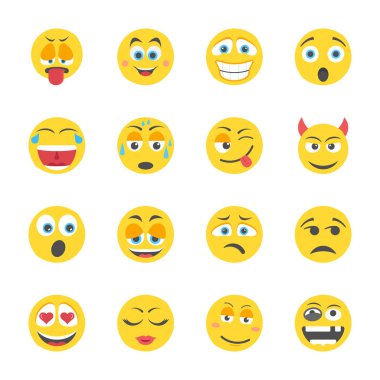 Emoji düz Icons set