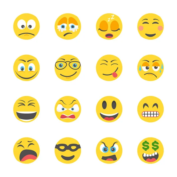 Smileys Platt Ikoner Set — Stock vektor