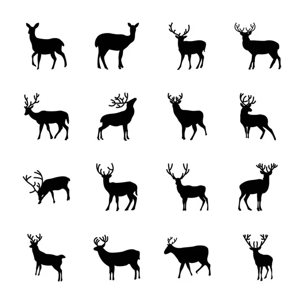 Deer Animal Icons Set — Stock Vector